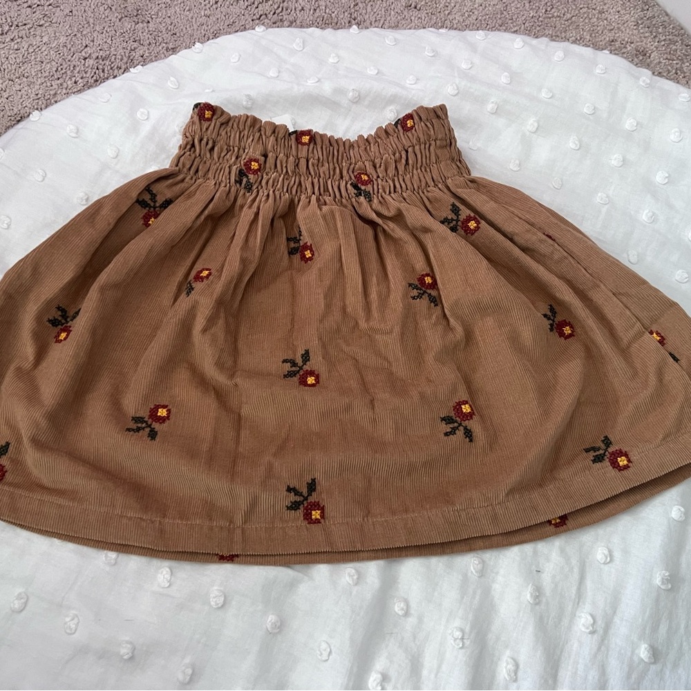Embroidered Brown Floral Zara Skirt size 2/3